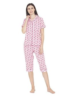 Bonjour - Womens Printed Night Suit Pink