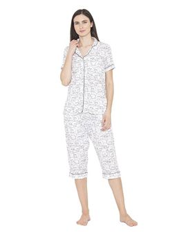 Bonjour - Womens White Printed Night Suit