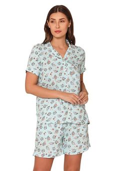 Bonjour - Womens Mint Blue Printed Night Suit