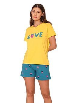 Bonjour - Womens Yellow Printed Night Suit