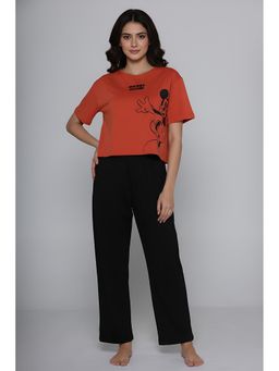 Zivame - Mickey Knit Cotton Nightsuit - Orange Black