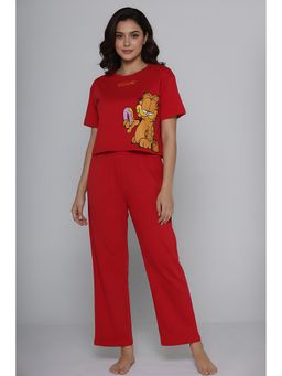 Zivame - Garfield Knit Cotton Nightsuit - Mars Red