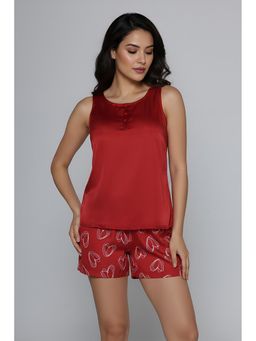 Zivame - Satin Hearts Sleep Top And Shorts - Samba