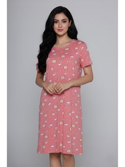 Zivame - Knit Cotton Knee Length Nightwear - Pink Icing