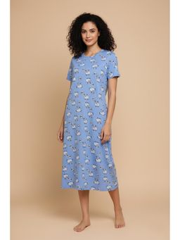 Zivame - Knit Cotton Mid Length Nightdress - Chambray Blue