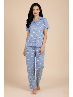 Zivame - Farm Lore Knit Cotton Nightsuit - Chambray Blue