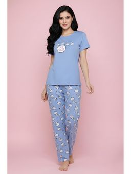 Zivame - Farm Lore Knit Cotton Nightsuit - Chambray Blue