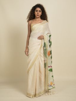 Suta - White Floral Digitally Printed Linen Saree
