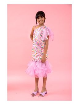 Kirti Agarwal Pret n Couture - Check Printed One Shoulder Midi Dress with Sling Bag