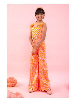 Kirti Agarwal Pret n Couture - Sleeveless Orange Check Print Jumpsuit with Sling Bag
