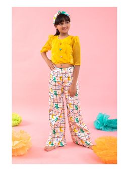 Kirti Agarwal Pret n Couture - Round Shaped Crop Top with Printed Off White Pants