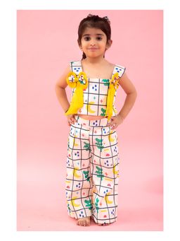 Kirti Agarwal Pret n Couture - Square Shaped Crop Top with Printed Off White Pants