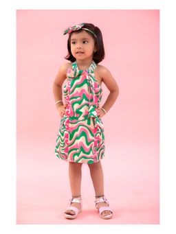 Kirti Agarwal Pret n Couture - Haltered Neck Wavy Print Knee Dress