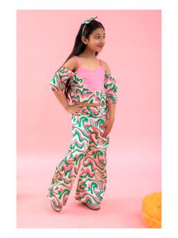 Kirti Agarwal Pret n Couture - Pink Crop Top with Wavy Print Pants