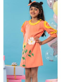 Kirti Agarwal Pret n Couture - Flower Embroidered Orange Knee Dress