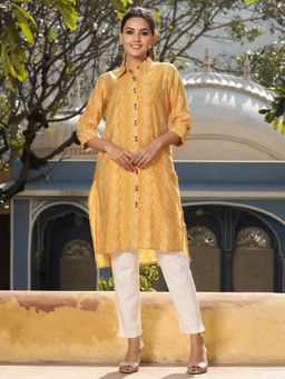 Jaipur Kurti - Mustard Chanderi Silk Printed Kurta