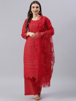 Readiprint - Cotton Red Straight Style Unstitched Dress Material (Set of 3)