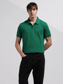 Calvin Klein - Mens Green Solid Regular Fit Cotton Polo T-Shirt