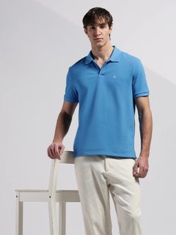 Calvin Klein - Men's Blue Solid Regular Fit Cotton Polo T-Shirt