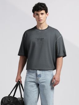 Calvin Klein - Men's Charcoal Solid Relaxed Fit Cotton T-Shirt