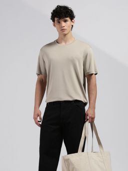 Calvin Klein - Mens Beige Solid Regular Fit Cotton T-Shirt