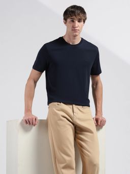 Calvin Klein - Men's Navy Blue Solid Regular Fit Cotton-Blend T-Shirt