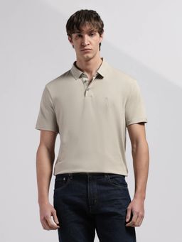 Calvin Klein - Men Beige Solid Regular Fit Cotton Polo T-Shirt