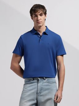 Calvin Klein - Mens Blue Solid Regular Fit Cotton Polo T-Shirt