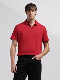 Calvin Klein - Mens Red Solid Regular Fit Cotton Polo T-Shirt