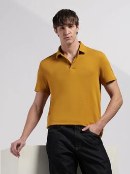Calvin Klein - Men's Mustard Solid Regular Fit Cotton Polo T-Shirt