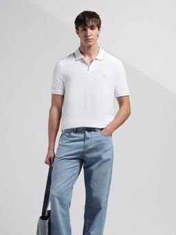 Calvin Klein - Mens White Solid Regular Fit Cotton Polo T-Shirt
