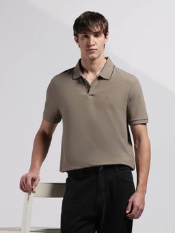 Calvin Klein - Men's Brown Solid Regular Fit Cotton Polo T-Shirt