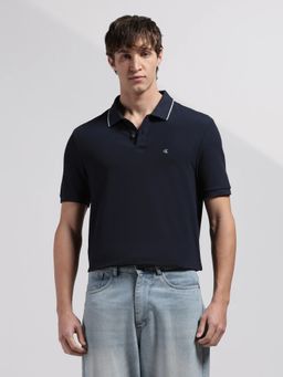 Calvin Klein - Men's Navy Blue Solid Regular Fit Cotton Polo T-Shirt