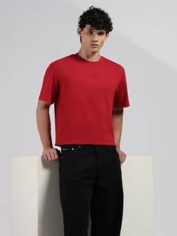 Calvin Klein - Men's Red Solid Relaxed Fit Cotton T-Shirt