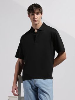 Calvin Klein - Men's Black Solid Relaxed Fit Cotton Polo T-Shirt