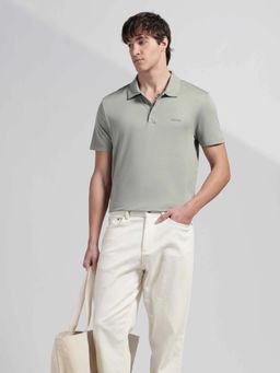 Calvin Klein - Men's Grey Solid Regular Fit Cotton Polo T-Shirt