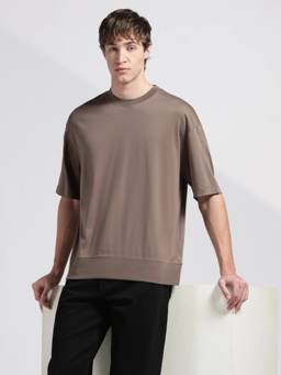 Calvin Klein - Men's Brown Solid Relaxed Fit Cotton T-Shirt