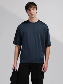 Calvin Klein - Mens Blue Solid Relaxed Fit Cotton T-Shirt