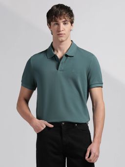 Calvin Klein - Men's Teal Solid Regular Fit Cotton Polo T-Shirt