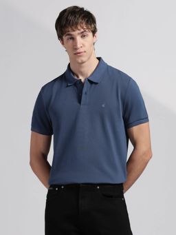 Calvin Klein - Men's Blue Solid Regular Fit Half Sleeves Cotton Polo T-Shirt