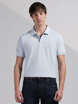 Calvin Klein - Mens Blue Solid Regular Fit Half Sleeves Cotton Polo T-Shirt