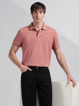Calvin Klein - Men's Peach Solid Regular Fit Cotton Polo T-Shirt