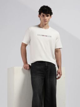 Calvin Klein - Men's Off White Logo Regular Fit Cotton T-Shirt