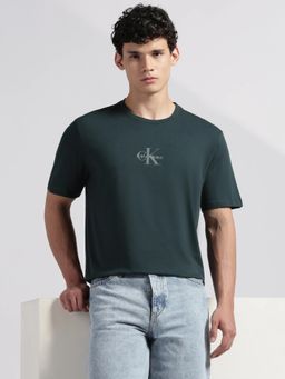 Calvin Klein - Men's Blue Logo Regular Fit Cotton Half Sleeves T-Shirt