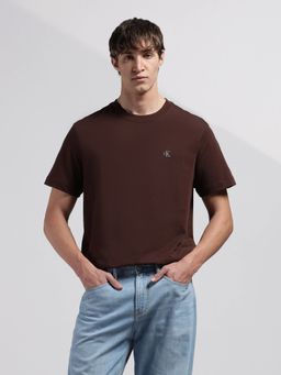 Calvin Klein - Men's Brown Solid Relaxed Fit Cotton T Shirt