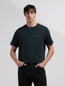 Calvin Klein - Men's Blue Solid Relaxed Fit Cotton T Shirt