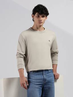 Calvin Klein - Men's Beige Solid Relaxed Fit Cotton T-Shirt
