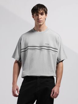 Calvin Klein - Men's Grey Striped Relaxed Fit Cotton T Shirt