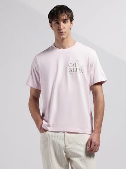 Calvin Klein - Men's Pink Logo Relaxed Fit Cotton T Shirt