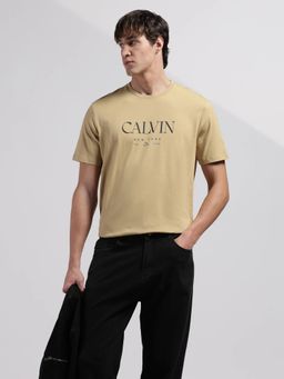Calvin Klein - Men's Beige Logo Regular Fit Cotton T Shirt